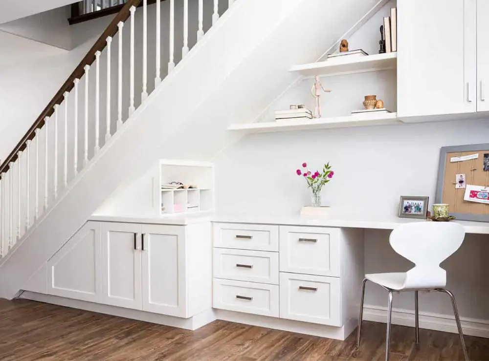 Modern White Home Office Under Stairs