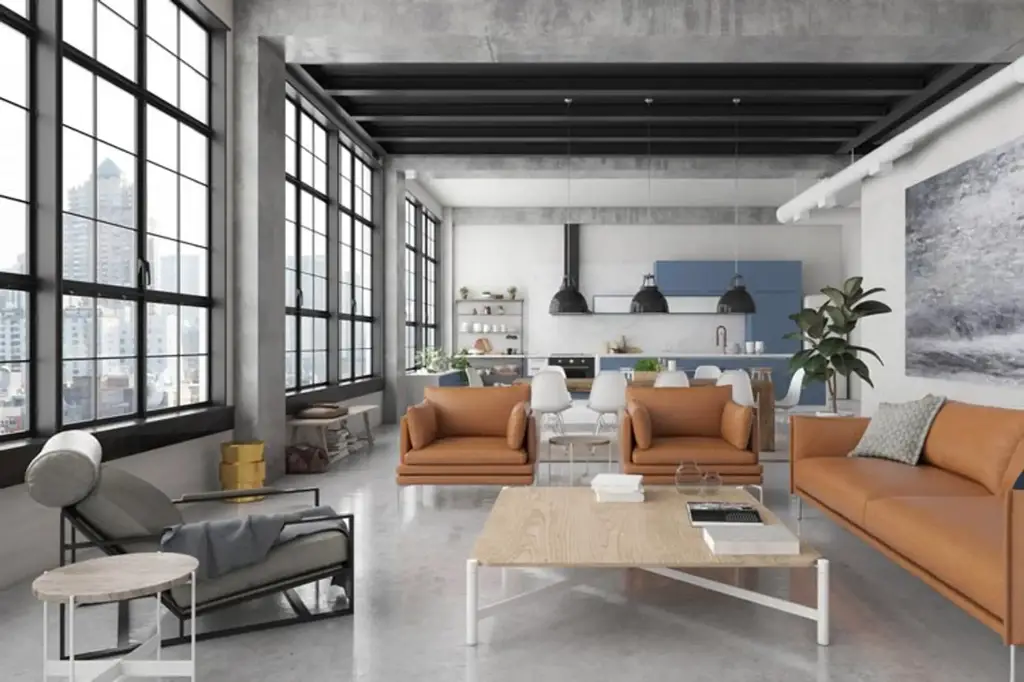 modern industrial rustic living room
