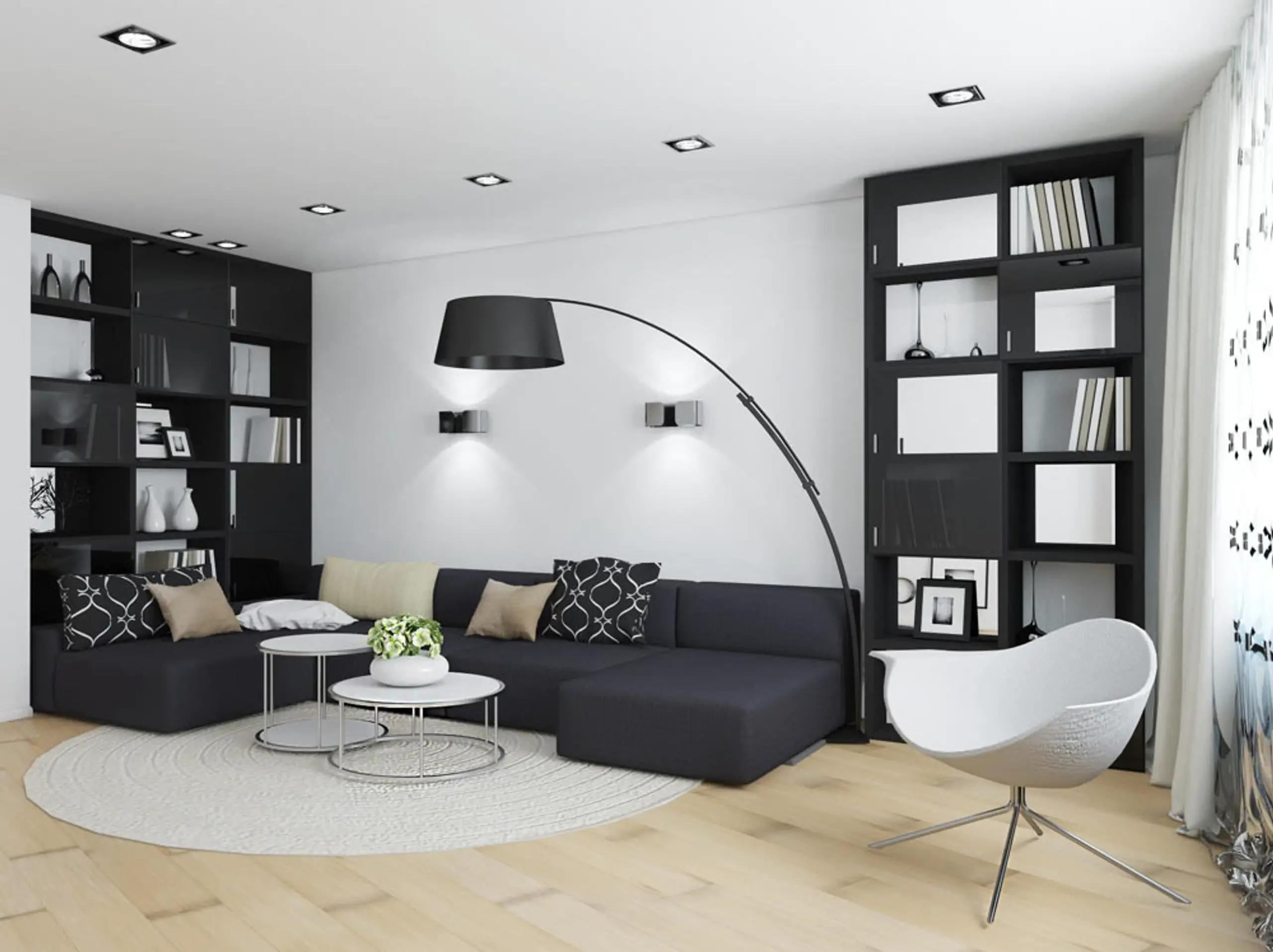 modern black and grey living room