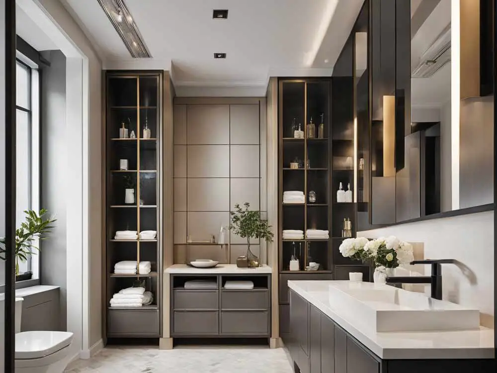 bathroom with built in cabinets
