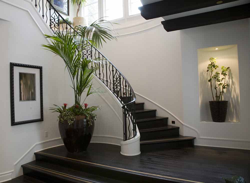 black painted floorboards in hallway and stairs