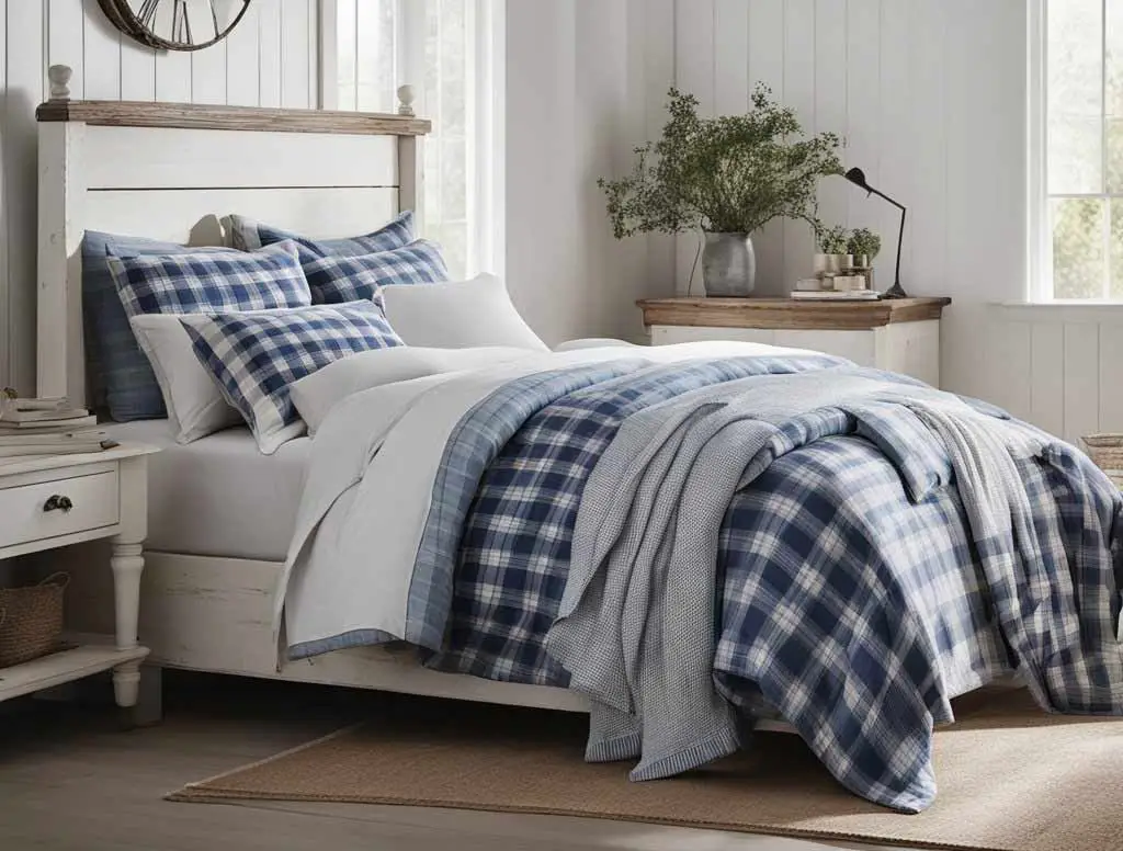 Blue and White Rustic Farmhouse Bedroom