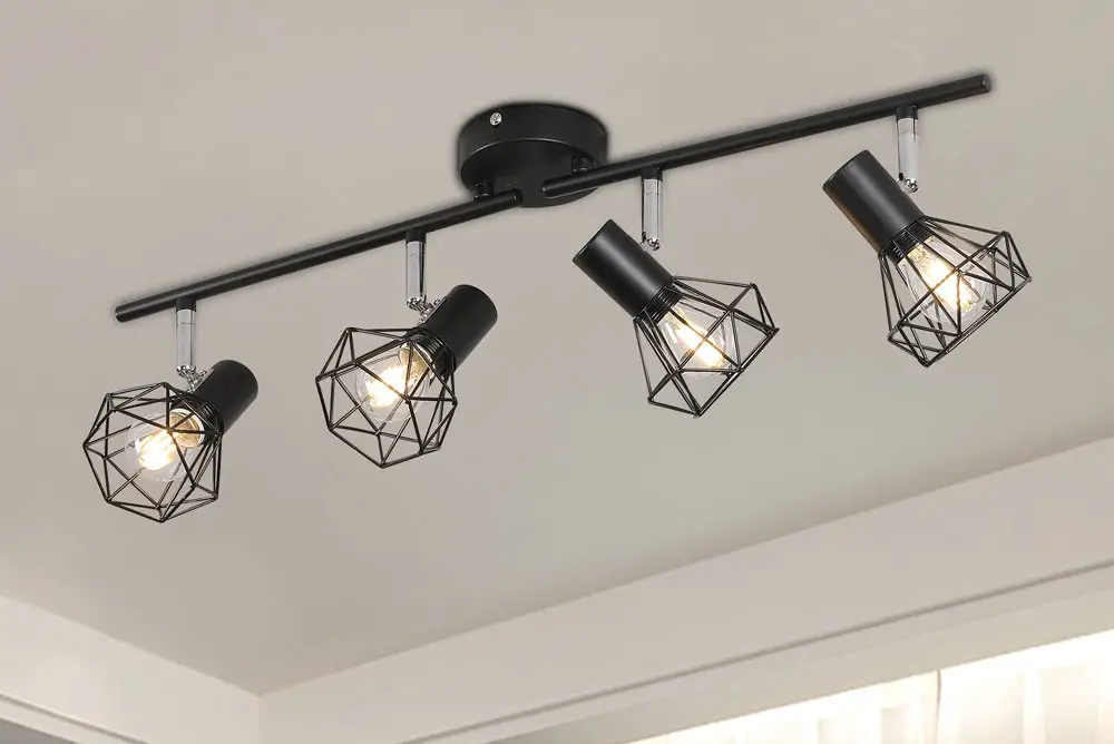 ceiling-light-4-way-black-metal-caged-shades