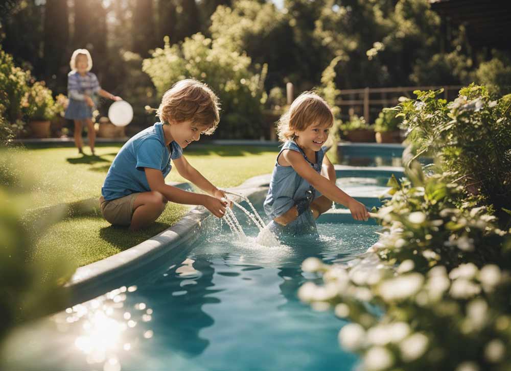 children playing by a pool