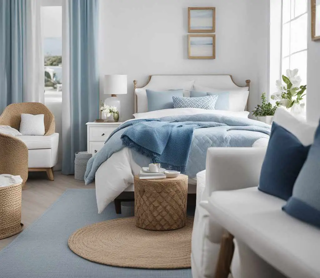 Coastal Themed blue and white Bedroom