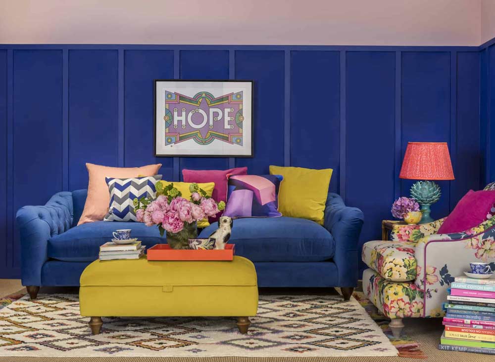 colourful blue living room