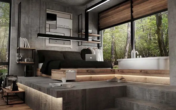 concrete-and-wood-bedroom