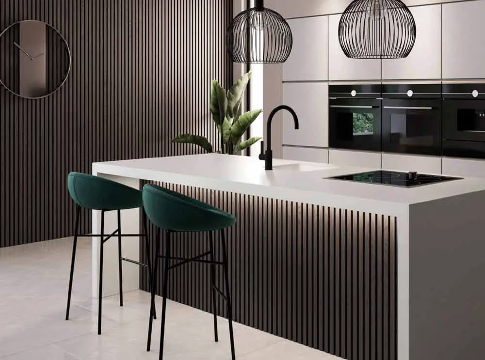 Dark Wood Vertical Slat Kitchen Feature Wall