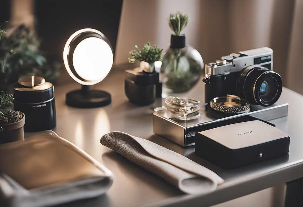 decorative items on top of a dressing table