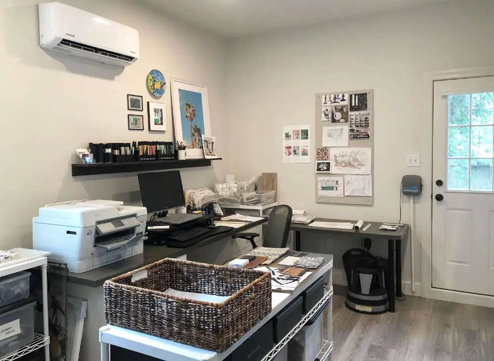 garage office filled with equipment and technology