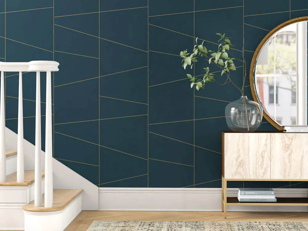 geometric-gold-teal-wallpaper-hallway-decor