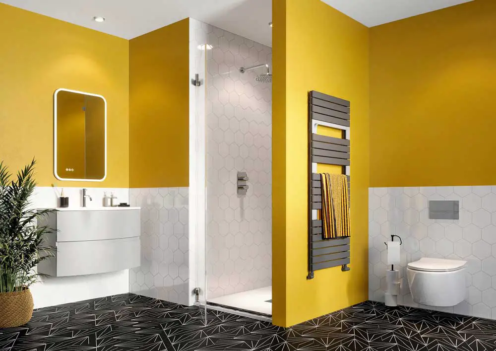 Grey and Mustard Bathroom