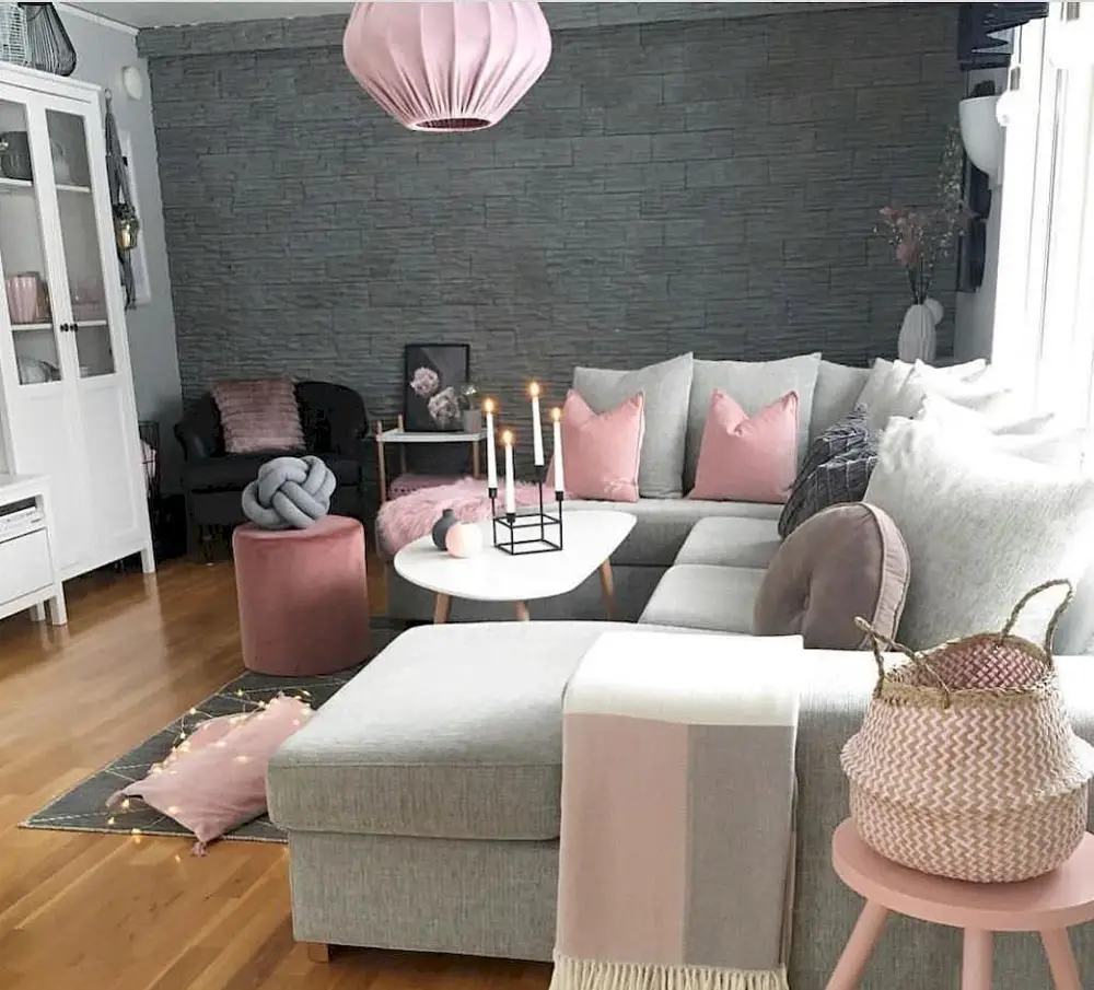 Dark grey and pastel pink living room #smalllivingroom  Living room  colors, Living room decor apartment, Living room color schemes