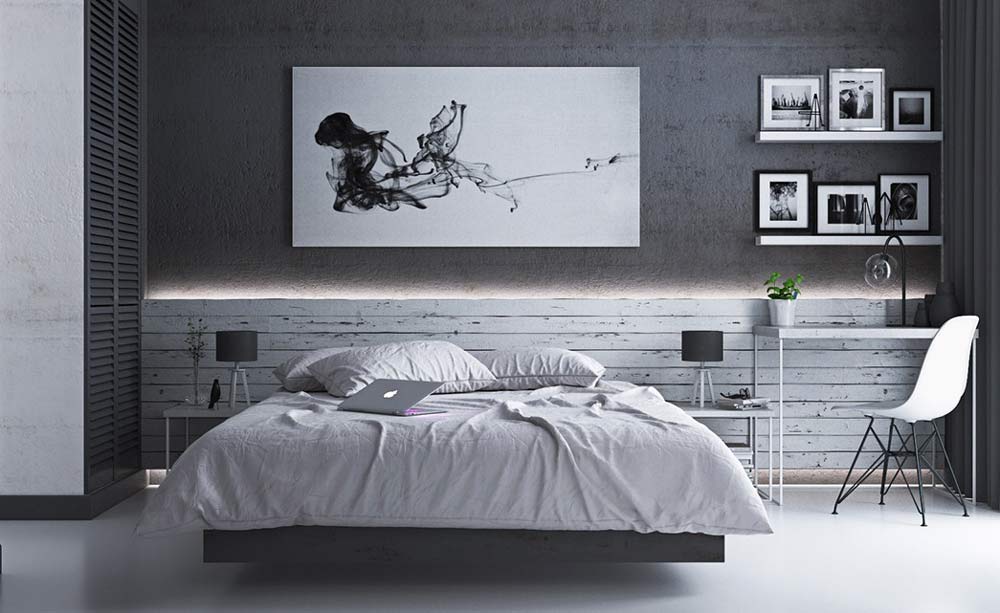 grey-bedding-concrete-wall-bedroom