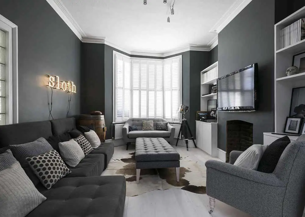grey lounge with grey soft furniture