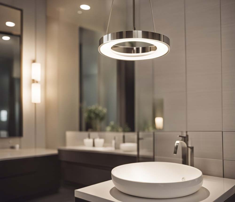 hanging LED pendant light in bathroom