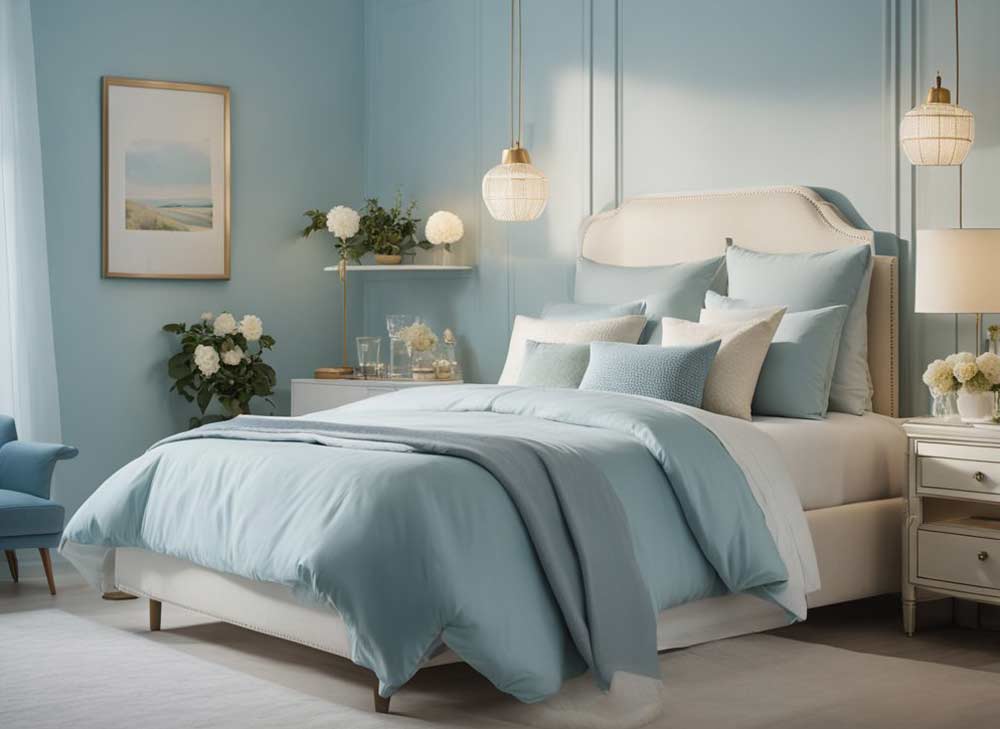 Light Blue and White Vintage Inspired Bedroom