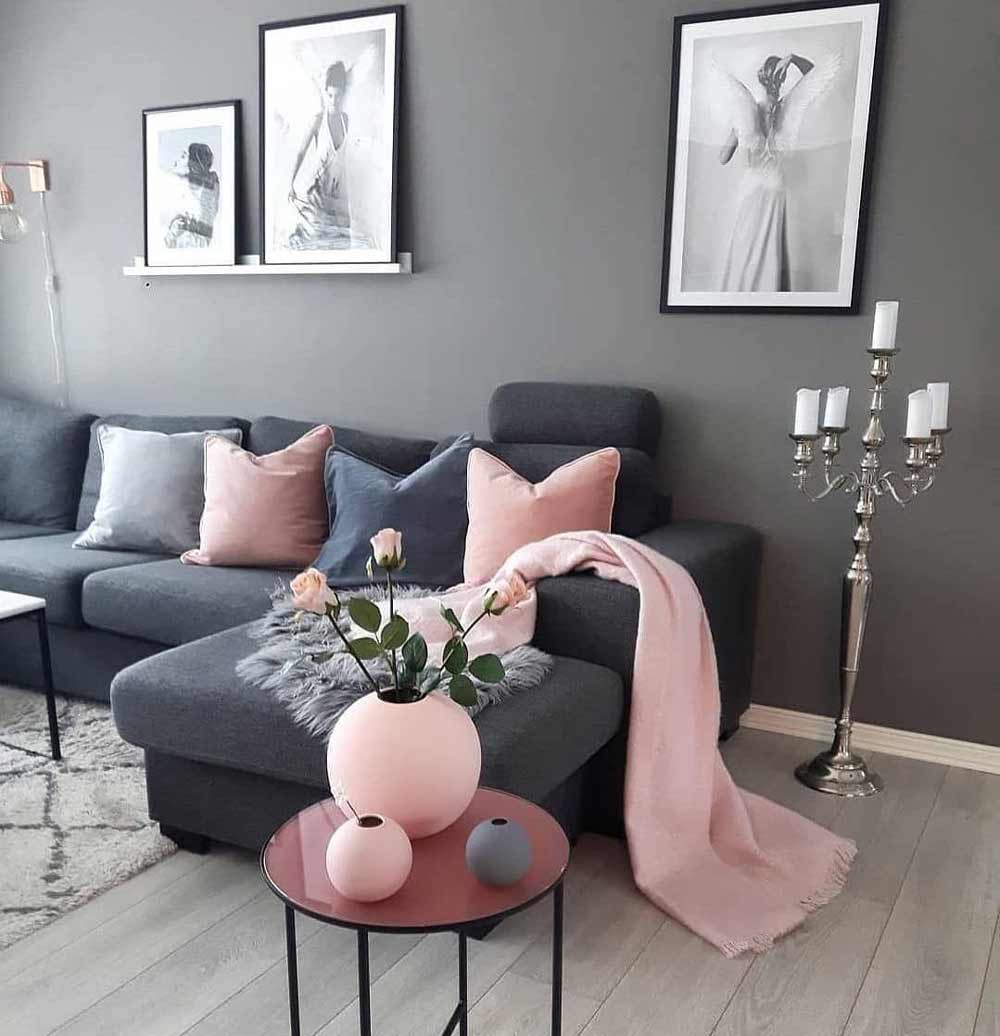 Grey Living Room with Berry & Mauve Pink