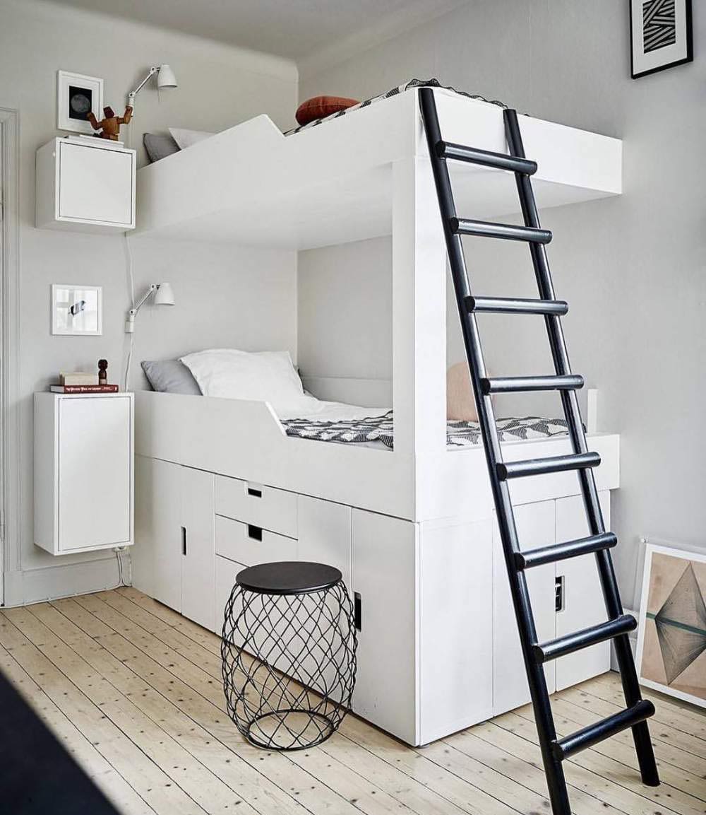 minimalist white and grey bedroom