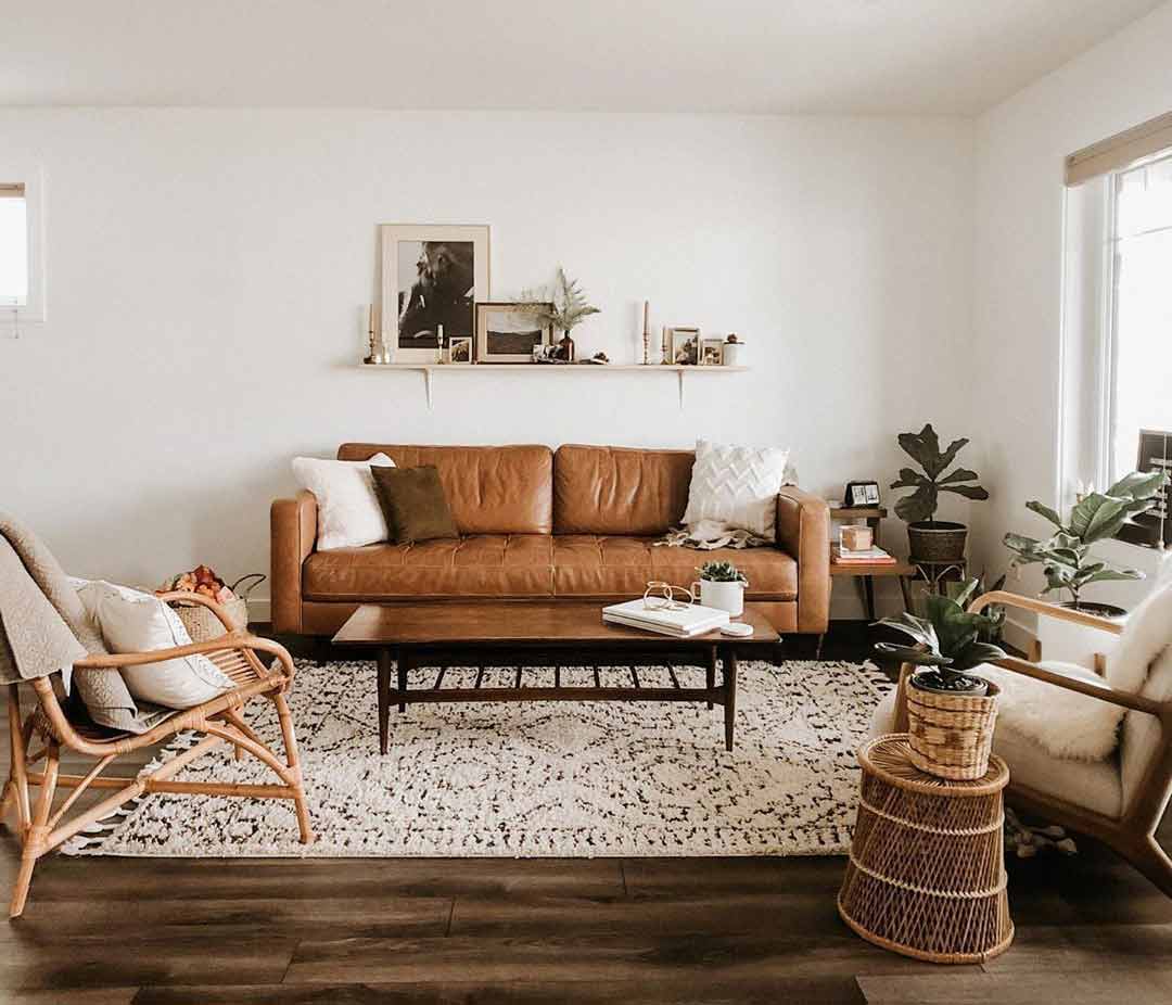 modern-boho-living-room-with-brown-leather-sofa