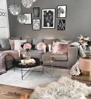 Beautifully Balanced Grey and Pink Living Room Ideas - Aspect Wall Art