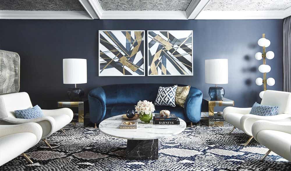 navy and grey sitting room