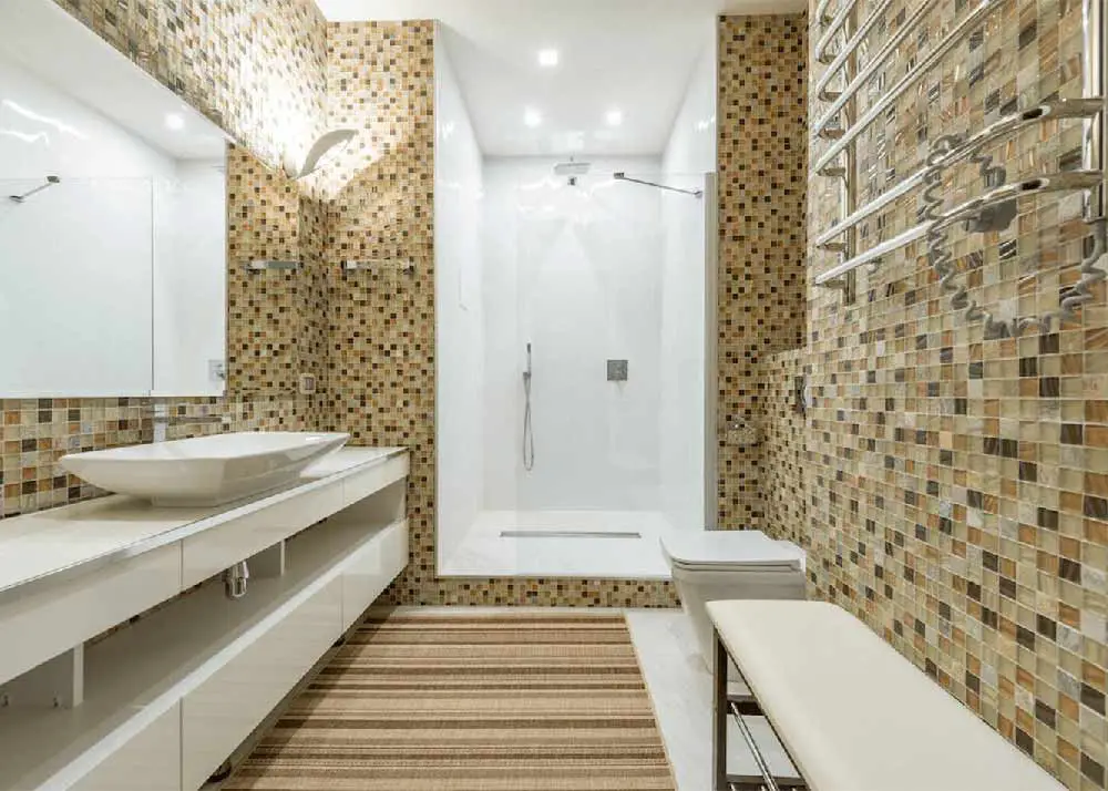mosaic tiling in bathroom