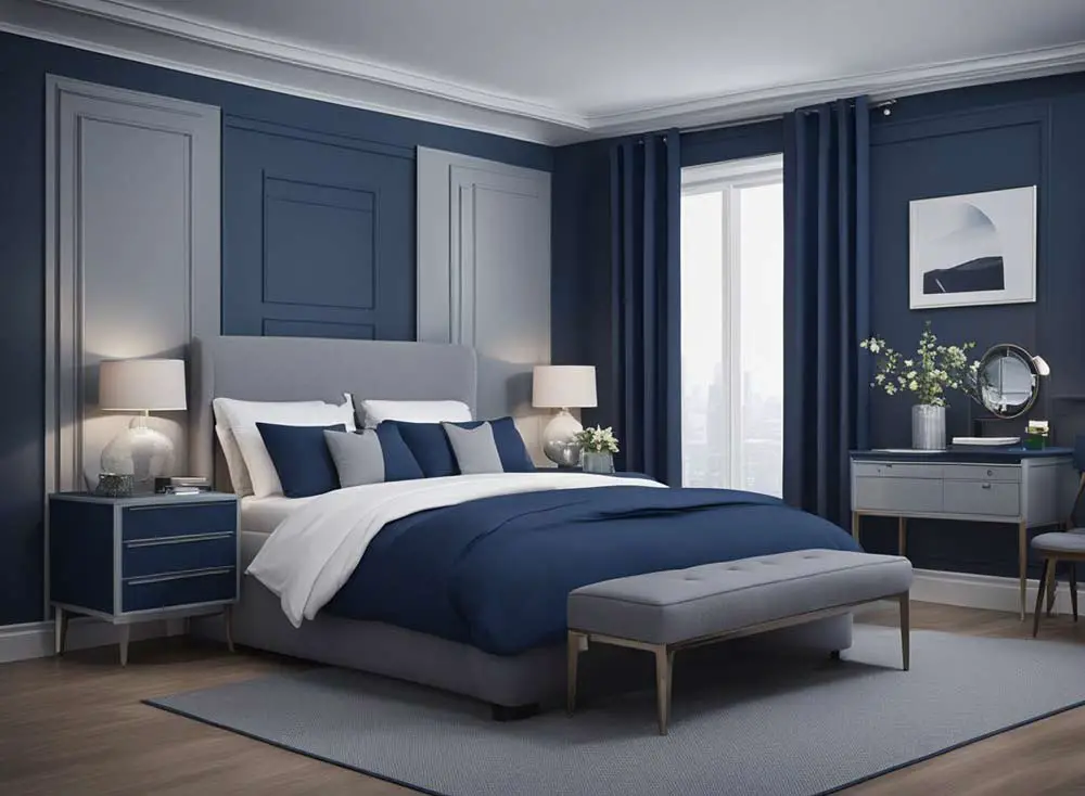 Navy Blue and Grey Bedroom