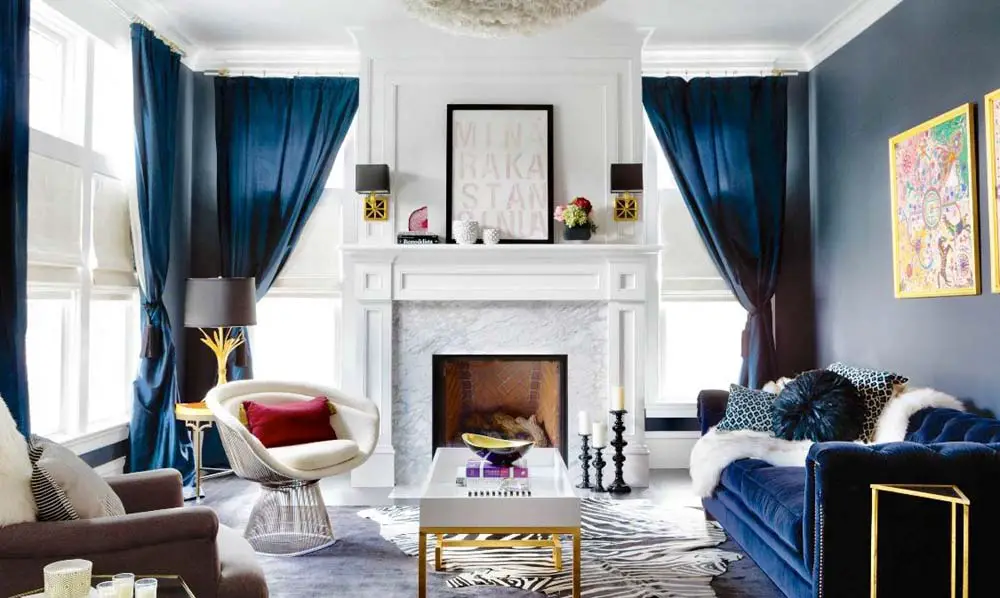 Navy blue grey and gold living room discount