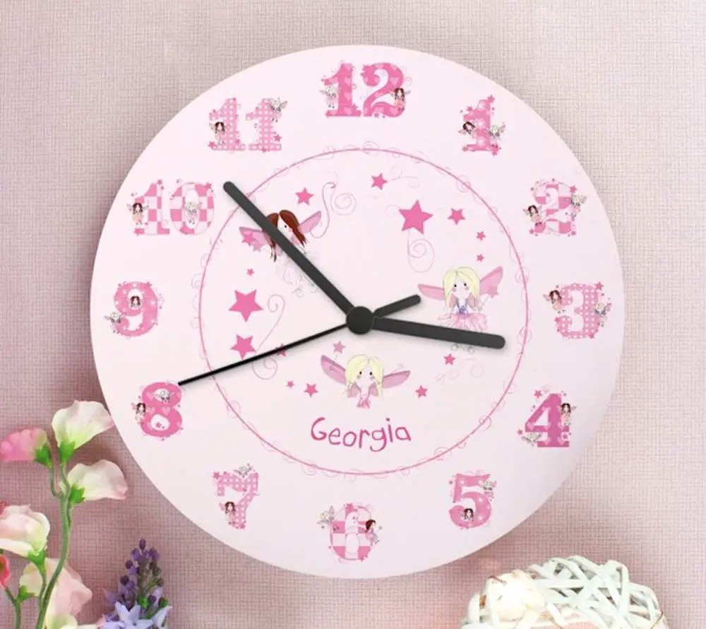 personalised-pink-fairy-wall-clock