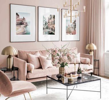 grey beige and pink living room