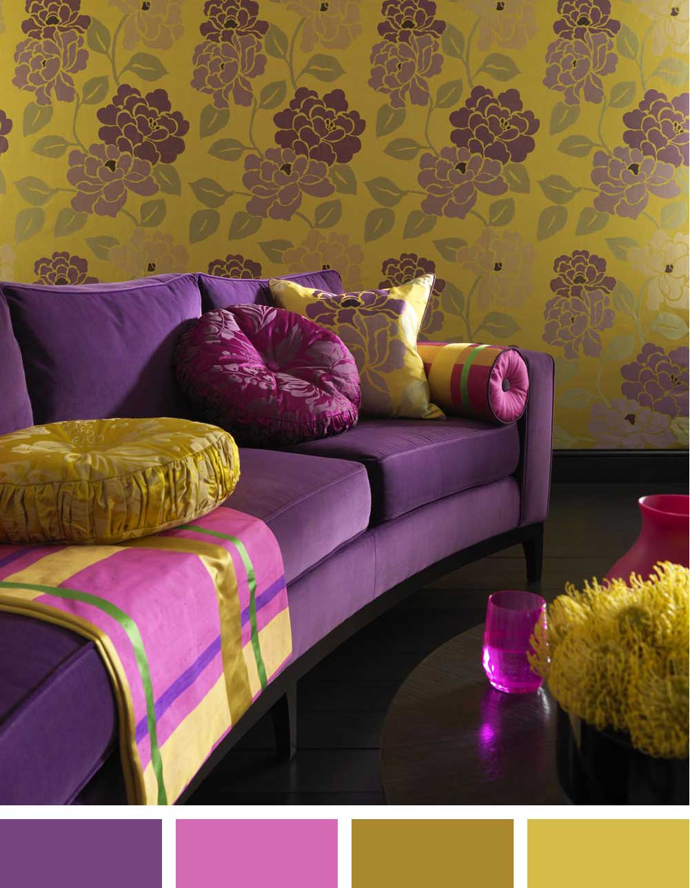 purple-and-gold-flowery-wallpaper-living-room