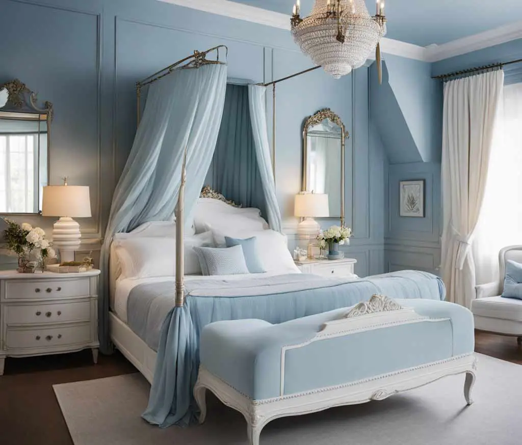 Romantic French-Inspired Blue and White Bedroom