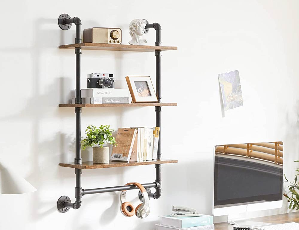 rustic-industrial-wall-mounted-pipe-shelves