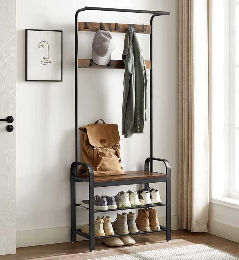 rustic-style-coat-and-shoe-rack-bench