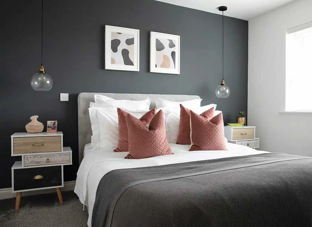 slate grey bedroom feature wall