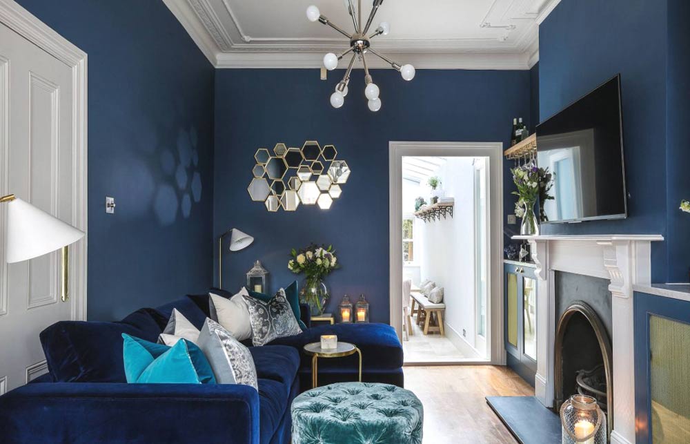 navy grey living room