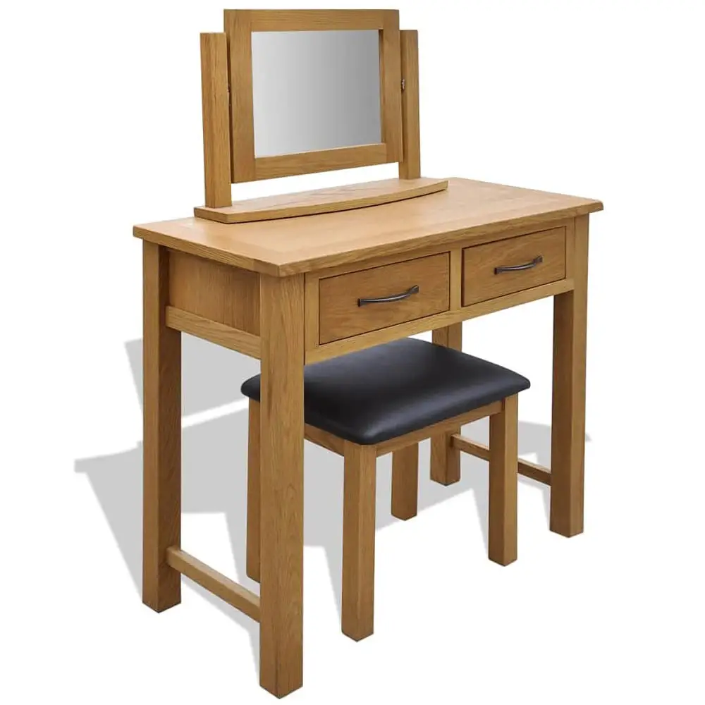 oak dressing table stool and mirror