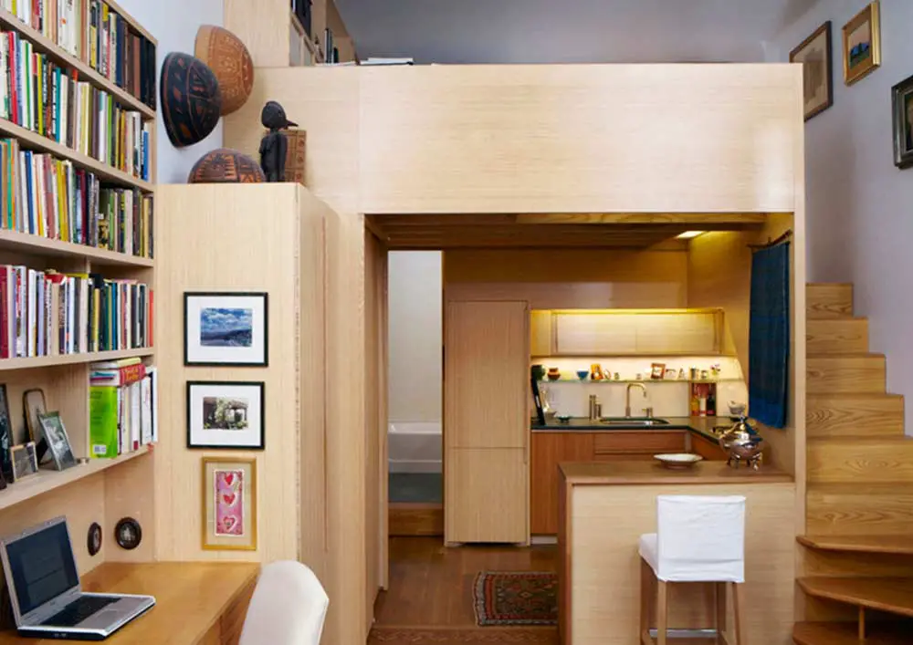 studio apartment divided into different zones