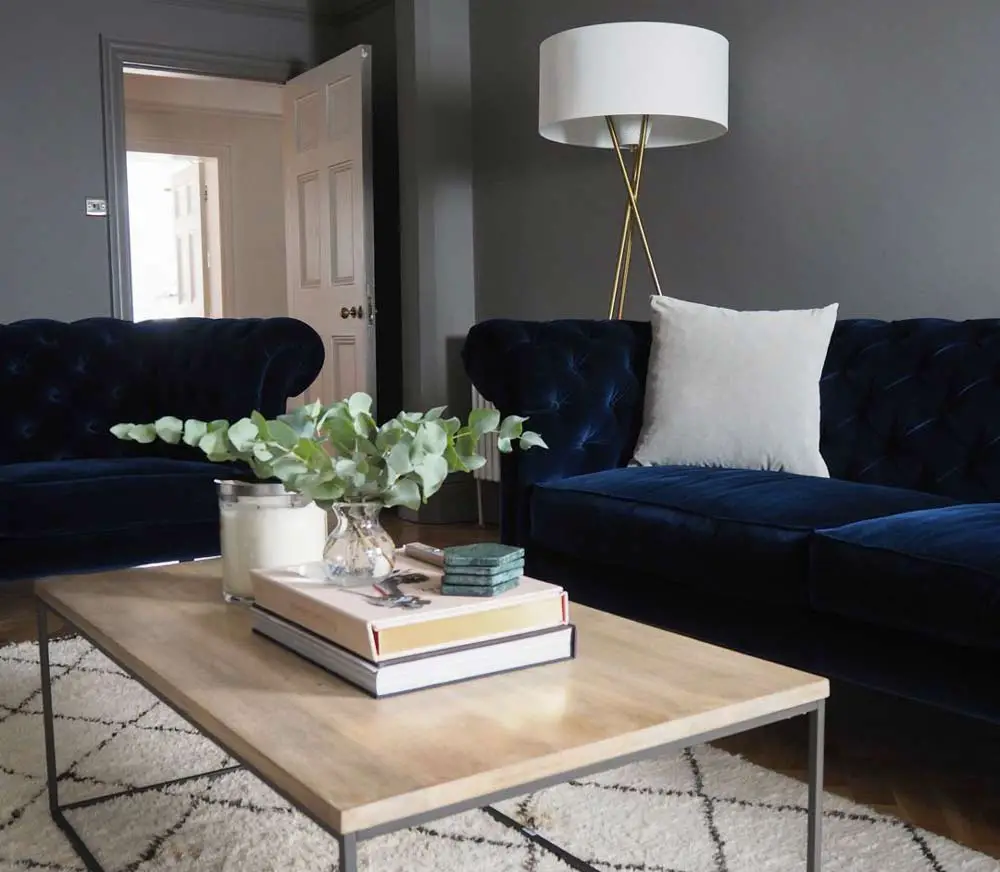 stylish-navy-sofas-with-grey-walls