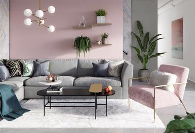 pink & grey living room