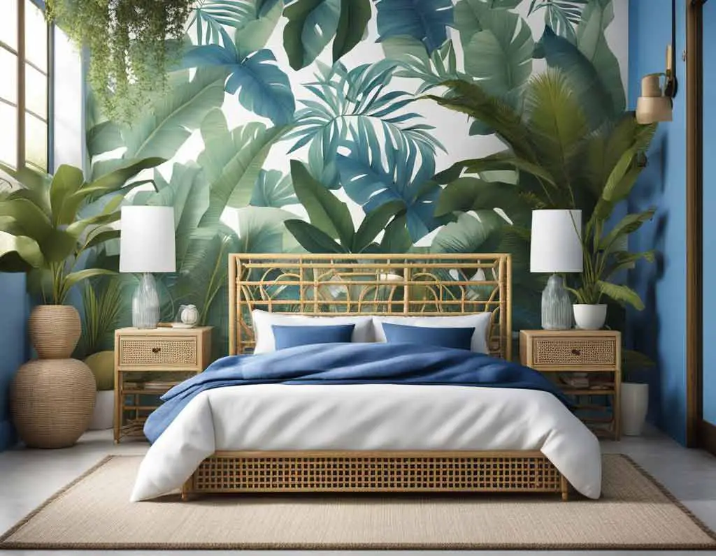 Tropical Paradise Blue and White Bedroom
