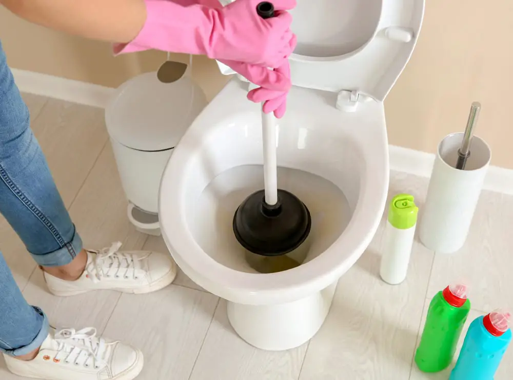 unblocking toilet with plunger