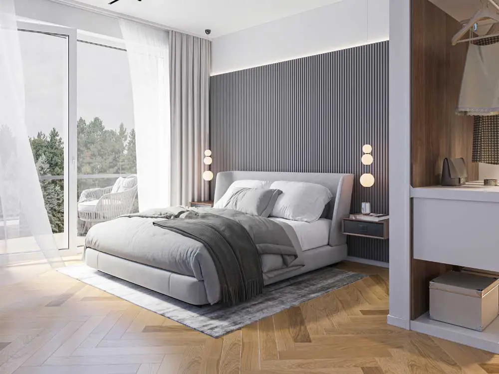 vertical panelled grey bedroom wall
