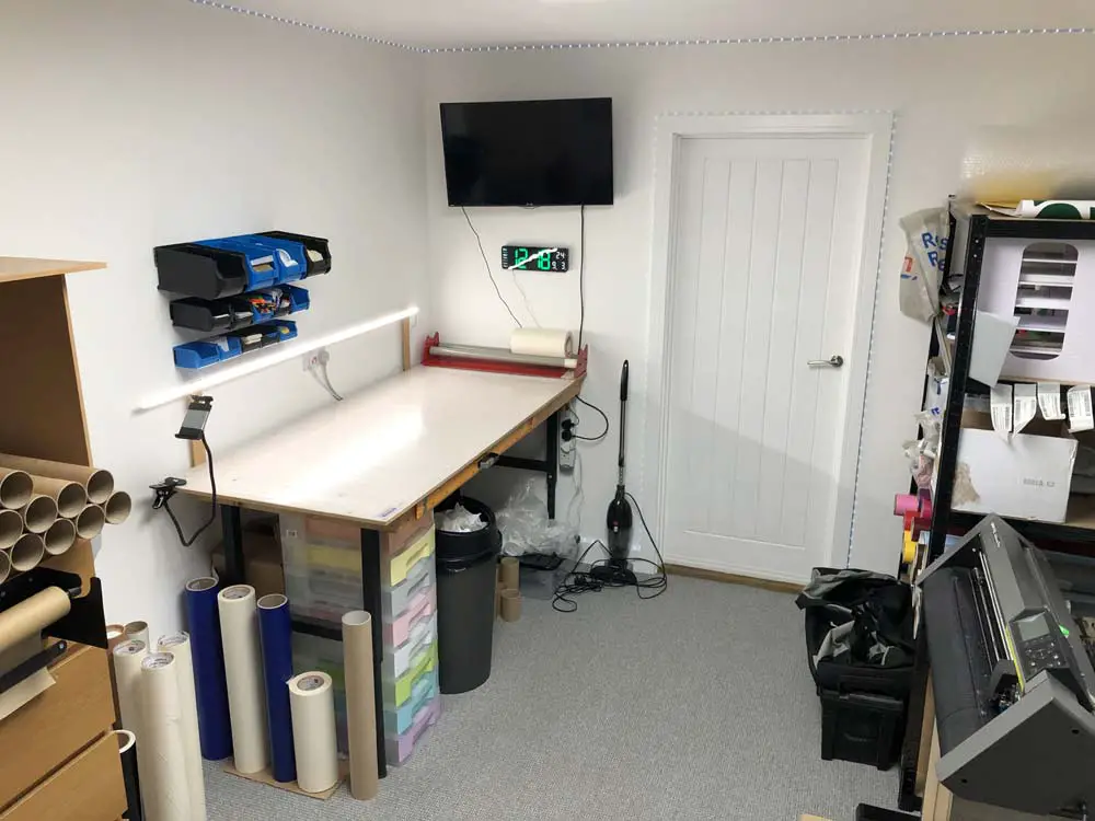 white garage home office