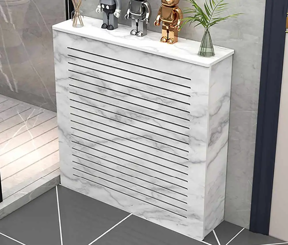 White PVC Radiator Cover Horizontal Slat Design